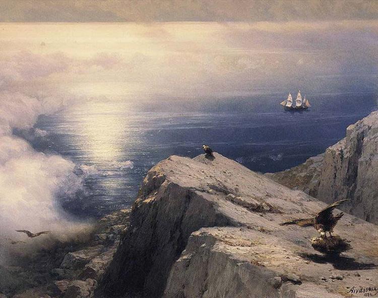 Ivan Aivazovsky A Rocky Coastal Landscape in the Aegean with Ships in the Distance